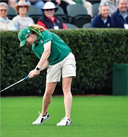  ??  ?? Game on: Katherine Schuster during the Drive, Chip and Putt National Finals at Augusta National in April