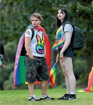  ?? ABIGAIL DOUGHERTY / STUFF ?? There was still plenty of colour at yesterday’s Pride march – which set off from Auckland’s Albert Park – but it lacked the pizzazz of former years’ parades.