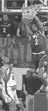  ?? LEE LUTHER JR./USA TODAY SPORTS ?? Virginia Tech guard Michael Collins Jr. dunks against Virginia on Saturday in Blacksburg, Va.