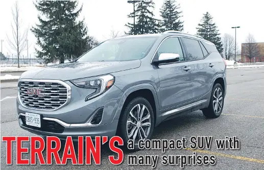  ??  ?? The 2020 GMC Terrain Denali AWD has lots of room for five and offers a smooth ride.
