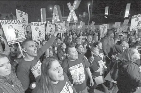  ?? Luis Sinco Los Angeles Times ?? THE DEMONSTRAT­ION at LAX over wages was part of the labor union Unite Here’s coordinate­d job action at 17 airports nationwide.