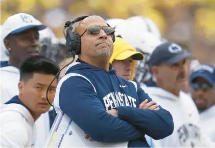  ?? PAUL SANCYA/AP ?? Penn State head coach James Franklin watches against Michigan in the first half of a game in October in Ann Arbor, Michigan.