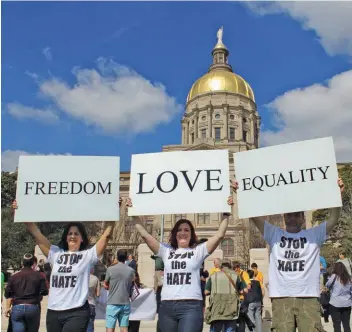  ??  ?? Georgia ranked in the lowest-rated category in the Human Rights Campaign’s 2016 State Equality Index, released Dec. 14. (File photo)