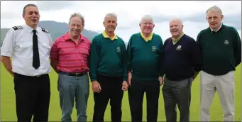  ??  ?? James Larkin (Greenore Coastguard), Christy Crawford (GUI), Frank McKay (Greenore President), Gene Duffy (Greenore Captain), Joe McNamara (GUI Leinster Secretary) and Seamus McParland (Leinster team manager) at the 2017 Greenore Golf Classic.