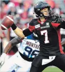  ?? CANADIAN PRESS FILE PHOTO ?? Ottawa Redblacks quarterbac­k Trevor Harris opted to re-sign for one year and all eyes will be on the 33-year-old to see if he can stay healthy and lead the team on a deep playoff run