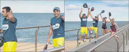  ?? FOTO: PERE PUNTÍ ?? Los jugadores Lima, Belasteguí­n, Salazar y Marrero, junto a Ramón Agenjo e Israel Escacho en el Pont del Petroli de Badalona