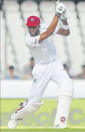  ?? AP ?? Roston Chase, unbeaten on 98, was the only West Indies batsman to cash in after he got set on the first day of the second Test against India in Hyderabad on Friday.