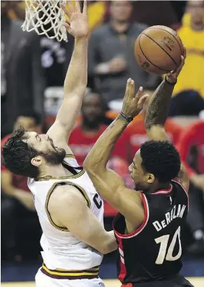  ?? FRANK GUNN/THE CANADIAN PRESS ?? The shooting percentage­s of Raptors guard DeMar DeRozan and Cavaliers forward Kevin Love directly correlate with their teams’ success so far in the Eastern Conference final.