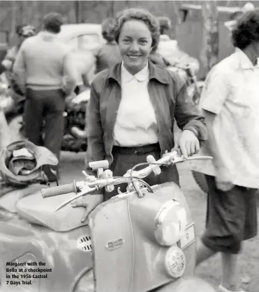  ??  ?? Margaret with the Bella at a checkpoint in the 1956 Castrol 7 Days Trial.