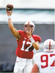  ?? Tony Avelar / Special to The Chronicle ?? Stanford QB Ryan Burns will see action in the spring game with Keller Chryst rehabbing.