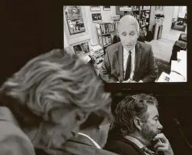  ?? Win McNamee / Associated Press ?? Senators listen to Dr. Anthony Fauci during a virtual Senate committee hearing. Fauci is an important voice in this debate, if only one voice. If it weren’t him up there saying those things, it would be another epidemiolo­gist.