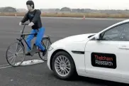  ??  ?? Dummy cars, cyclists and pedestrian­s test AEB; in the future, they’ll test automatic emergency steering, too