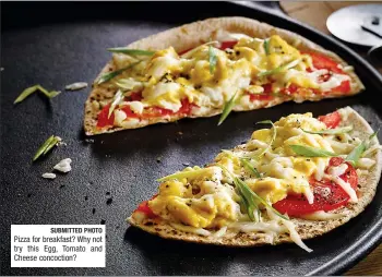  ?? SUBMITTED PHOTO ?? Pizza for breakfast? Why not try this Egg, Tomato and Cheese concoction?