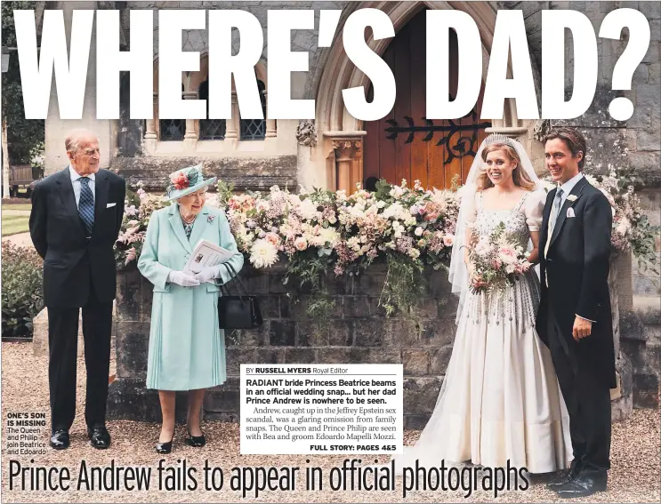  ??  ?? ONE’S SON IS MISSING The Queen and Philip join Beatrice and Edoardo