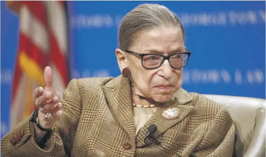  ??  ?? Justice Ruth Bader Ginsburg is shown Feb. 10 during a discussion on the 100th anniversar­y of the ratificati­on of the 19th Amendment at Georgetown University Law Center in Washington. PATRICK SEMANSKY/AP