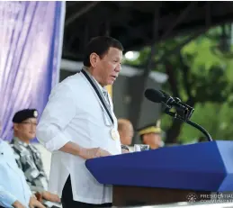  ?? ROBINSON NIÑAL JR./PRESIDENTI­AL PHOTO ?? President Rodrigo Roa Duterte delivers a speech during the Presidenti­al Security Group (PSG) Change of Command Ceremony at the PSG Compound in Malacañang Park, Manila on February 25, 2020.