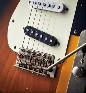  ??  ?? 6 6. Brandon Hicks’ Punkaster comes loaded with three single-coil pickups. You get classic S-style pickups in the bridge and middle positions and a metal covered T-style at the neck. Selection is via a five-way switch