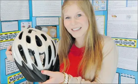  ?? STUART DAVIS — PNG ?? Sixteen-year-old Claire Longcroft puts her concussion-preventing ‘skid lid’ up against the world’s best this weekend at the Intel Internatio­nal Science and Engineerin­g Fair (Intel ISEF) in Pittsburgh.