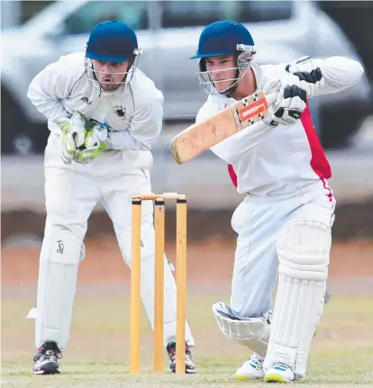  ?? UNDER PRESSURE: Norths' Josh DeMunari plays a shot during Saturday’s match against Sub Parks. Picture: ALIX SWEENEY ??