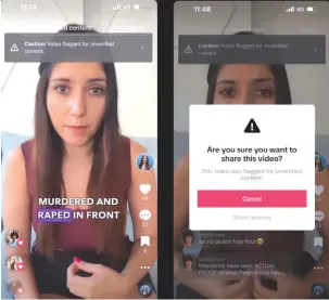  ?? (Zina Rakhamilov­a) ?? TIKTOK PLACED a warning label on the writer’s video: ‘This video was flagged for unverified content.’