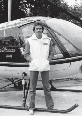  ??  ?? Barry at home with his private helicopter in 1981.