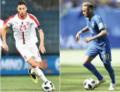  ?? — AFP photo ?? This combinatio­n of pictures shows Serbia’s Nemanja Matic (left) in Graz, on June 4 and Brazil’s forward Neymar in Saint Petersburg on June 22.