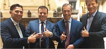  ??  ?? Brexiteers: From left, Andy Wigmore, Arron Banks, Nigel Farage and Richard Tice