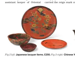  ??  ?? Fig 2 left: Japanese lacquer items. £250. Fig 3 right: Chinese Yixing teapots by Shao Weixin, Yu Xian, Shao Zhenglai and Li Heng. £47,500