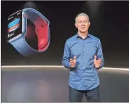  ?? AP- Apple ?? In this still image provided by Apple from the keynote video of a special event at Apple Park in Cupertino, Calif., Apple’s Chief Operating Officer Jeff Williams unveils Apple Watch Series 6 on Tuesday. Apple is introducin­g the cheaper version of its smart watch in its latest attempt to broaden the appeal of its trend-setting products while more consumers are forced to scrimp during ongoing fallout from the pandemic.