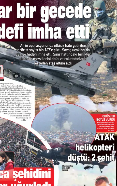  ??  ?? Helikopter­in düşmesinin ardından Fırtına obüsleri ve çok namlulu roket atarlarla terör hedefleri vuruldu. O%ÜSLER %ÖYLE VURDU