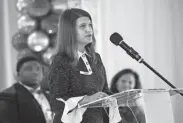  ?? ?? Sarepta Therapeuti­cs executive vice president and chief scientific officer Louise Rodino-klapac speaks during a grand opening event for the Genetic Therapies Center of Excellence facility.