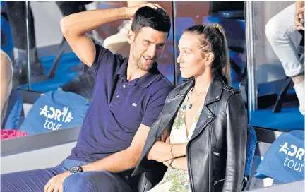  ?? AFP ?? Novak Djokovic talks to his wife Jelena during a match at the Adria Tour in Belgrade.