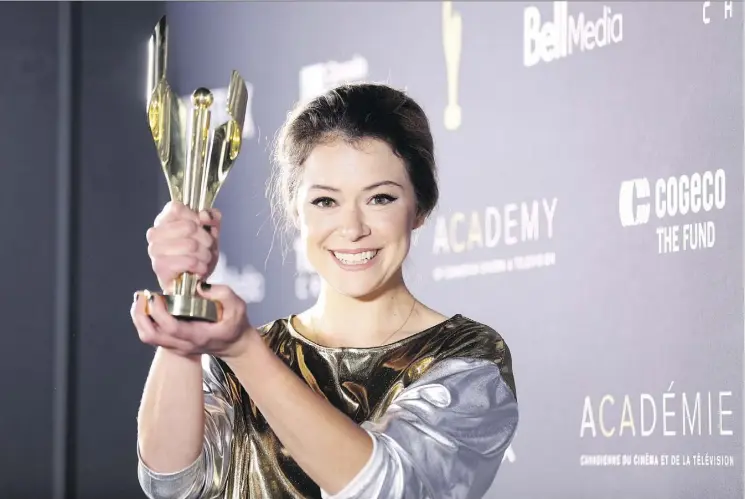  ?? PETER POWER/THE CANADIAN PRESS ?? Orphan Black’s Tatiana Maslany added more hardware to her collection as best actress in a TV drama at the Canadian Screen Awards on Sunday.