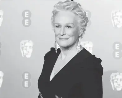  ?? TOLGA AKMEN / AFP / GETTY IMAGES ?? Actress Glenn Close poses on the red carpet upon arrival at the BAFTA British Academy Film Awards at the Royal Albert Hall in London on Feb. 10. Close is up for best actress at the Oscars.