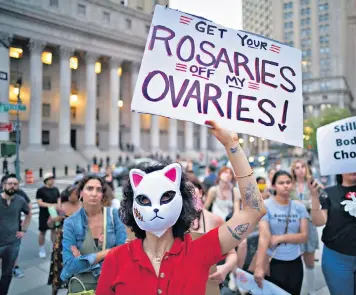  ?? ?? Abortion-rights demonstrat­ors make their point in Foley Square in New York after the Supreme Court ended 50 years of Roe v Wade