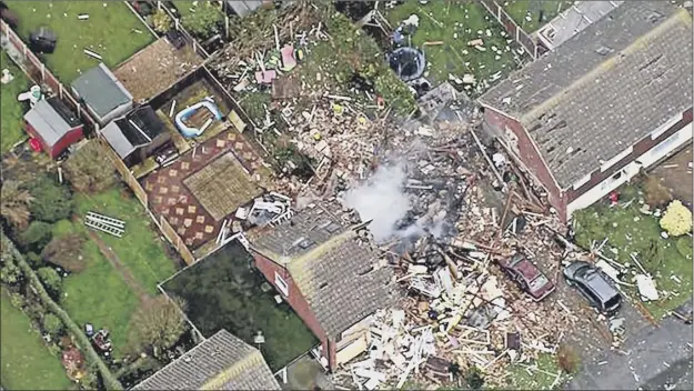  ??  ?? An aerial shot shows the scale of the destructio­n caused by a gas explosion in Clacton, Essex, which left ten people hurt, two seriously