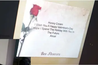  ?? ?? A photo of a Valentine’s Day card Datta said she kept as evidence of the fraud is displayed on her computer screen in Philadelph­ia, Pennsylvan­ia.