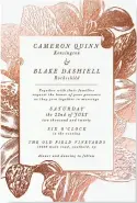  ??  ?? “Wild Blooms” wedding invitation featuring a floral design using real rose-gold foil by Christie Kelly for Minted; minted.com