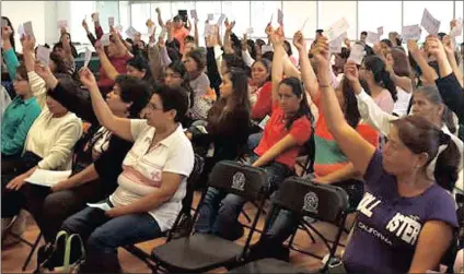 ??  ?? Mexican domestic workers vote to form a union. Policies threatenin­g to deport such workers from the US have made them increasing­ly vulnerable to massive abuse by their employers, a new report has found.
