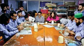  ??  ?? Chitrangda Singh with the visually-impaired trainees at the Blind Relief Associatio­n.