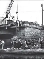  ??  ?? Rescue and emergency crews were at Temple Bridge after a crash in 1957