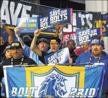  ?? MIKE BLAKE/REUTERS ?? San Diego Chargers fans gather as the NFL team hosted a forum in October 2015 to take public input on possible team relocation procedures. The Chargers have an initiative on this November’s ballot aimed at helping pay for a new stadium in the city’s...