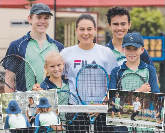  ?? Picture: JERAD WILLIAMS ?? Kimberly Birrell catches up with tennis fans Baxter Dent, Emerson Jones, Lucas Crummer and Hayden Jones at Coomera Anglican College,