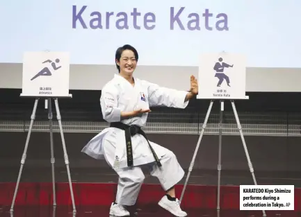  ?? AP ?? KARATEDO Kiyo Shimizu performs during a celebratio­n in Tokyo.