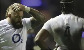  ?? Scotland. Photograph: Scott Heppell/AP ?? Joe Marler (left) said he ‘felt like Eminem in 8 Mile when he chokes on stage with his rap’ after his error against