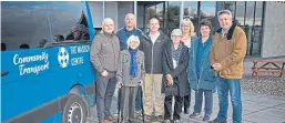  ??  ?? From left: Moray Fraser, PKC public transport officer; Mark Lawson, volunteer driver; Elizabeth Coutts, 98, the first passenger to book a journey to the doctor; Oli GageWalker; Sheila Prain, volunteer assistant; Rhoda Henderson, transport planning group member; Anthea Bircham, Madoch Centre community developmen­t co-ordinator; Angus Forbes, councillor for Carse of Gowrie.