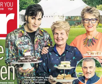  ??  ?? TEAM Noel Fielding, Sandi Toksvig, Prue Leith and, inset, Paul Hollywood