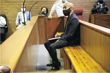  ?? Pictures: Deepa Kesa ?? Ntuthuko Shoba, above, who allegedly plotted the murder of his eight-month pregnant lover, Tshegofats­o Pule, appears in the Roodepoort magistrate’s court on Thursday to hear the state's response to his second bail applicatio­n. Muzikayise Malephane, left, was jailed after confessing to Pule’s murder.