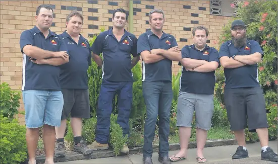  ??  ?? Wish granted: Cobram Barooga Apex club members Lachlan McColl, Brad Sneddon, Luke Rawson, Adrian Salter, Brennan Edgar and Matthew Betts near a building at the Apex Caravan Park, with the Apex name embedded in the bricks.