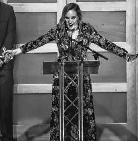  ?? TIM KROCHAK/SALTWIRE NETWORK ?? Kinley Dowling accepts the Rising Star of the Year award during the 2018 ECMAS in Halifax.